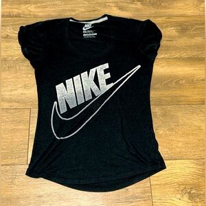 Nike Women's Black Loose Fit Tee with Silver Logo